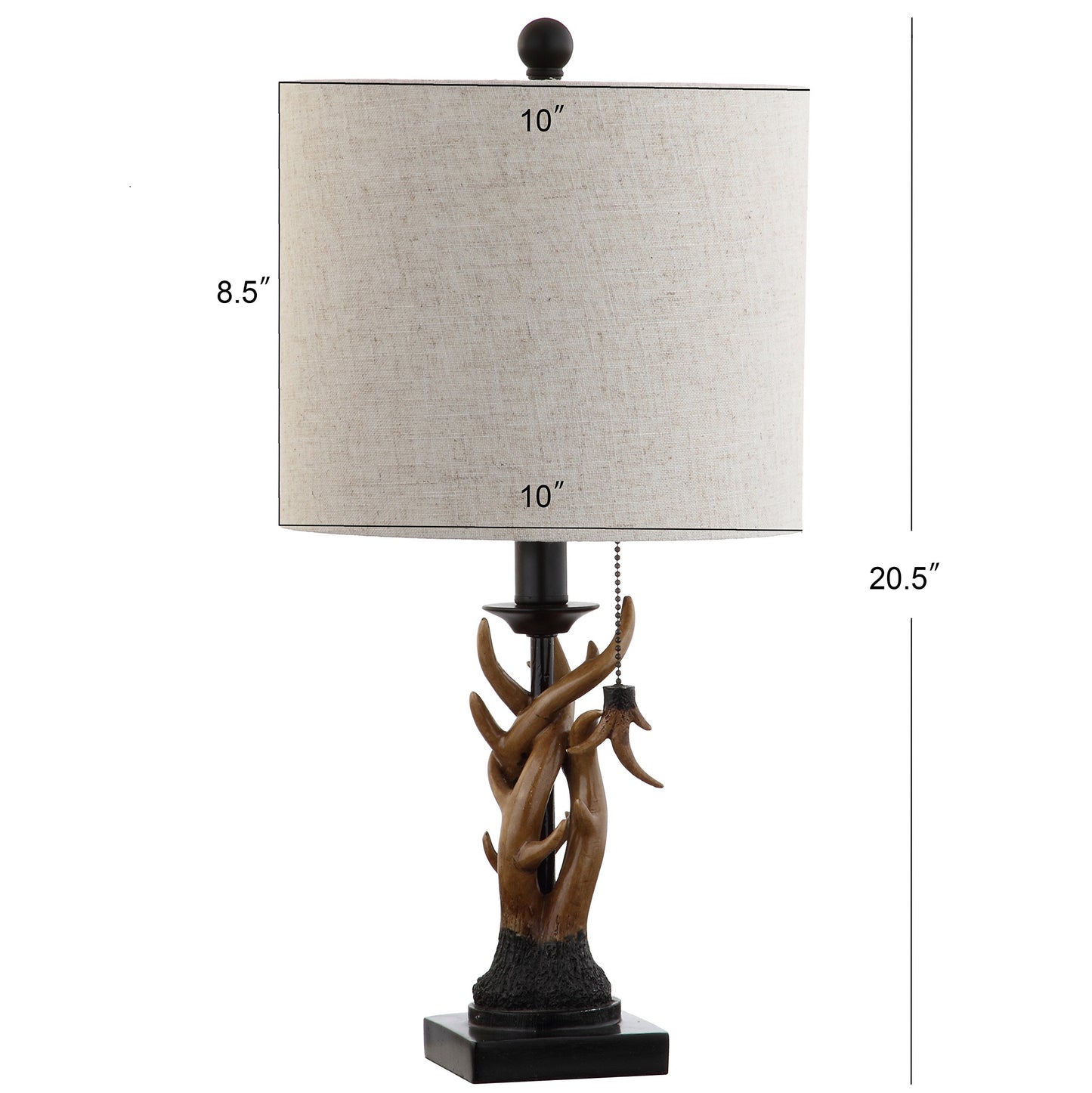 JONATHAN Y 20.5" Brown Rustic Antler Table Lamp for Bedroom Farmhouse Decor, Mini Faux Antler Desk Lamp with Gray Linen Shade, Lodge Cabin Nightstand Lamp, LED Bulb JYL1031A