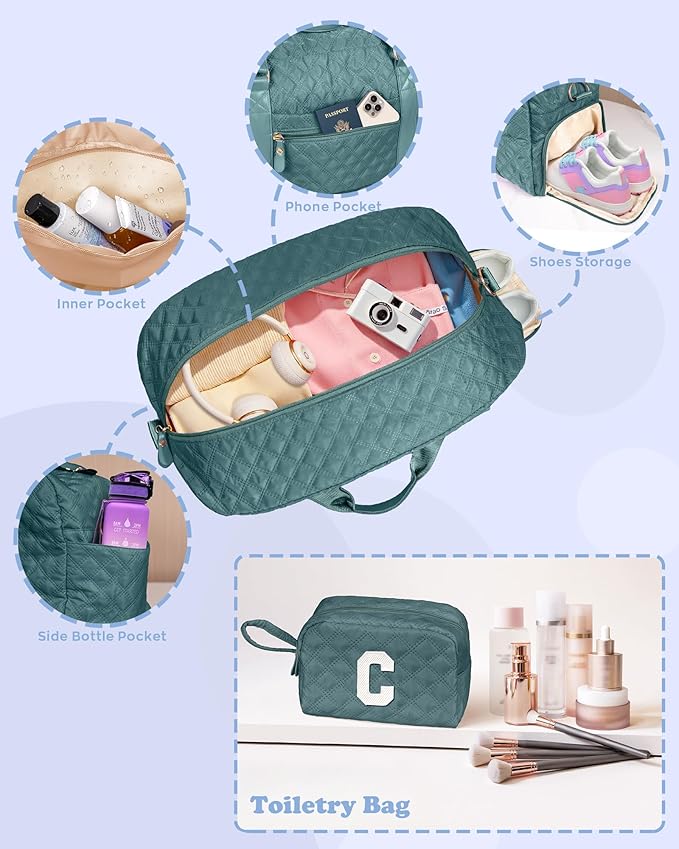 Elilier Initial Duffle Bag for Travel Women Girls Gift: Personalized Weekender bags, Dance Cheer bag Sports for Girl, Kid Gymnastics Bags, Birthday Gifts for Women Girls Kids Teens Mom Teacher