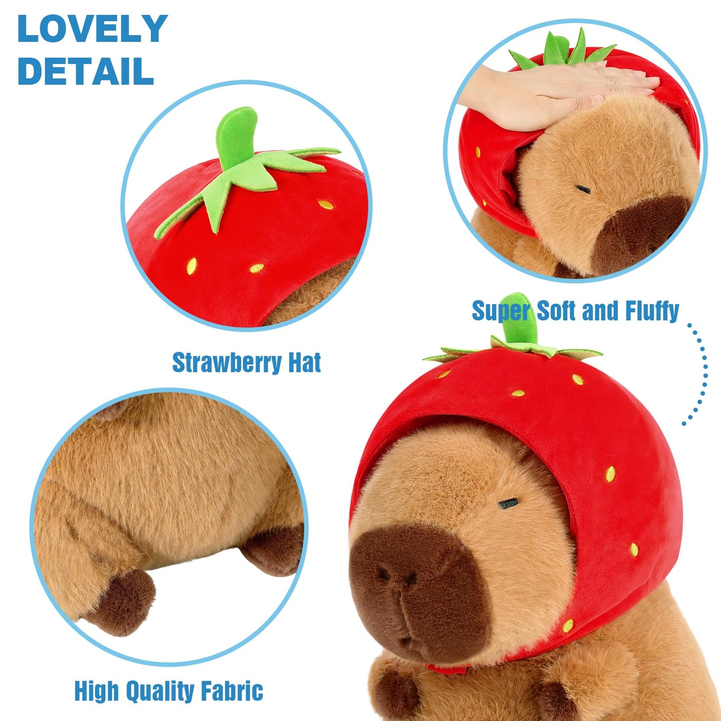 Ditucu Cute Capybara Plush Wear Strawberry Hat Soft Capibara Stuffed Animal Plushies Toys Hugging Gifts for Kids Brown 9 inch