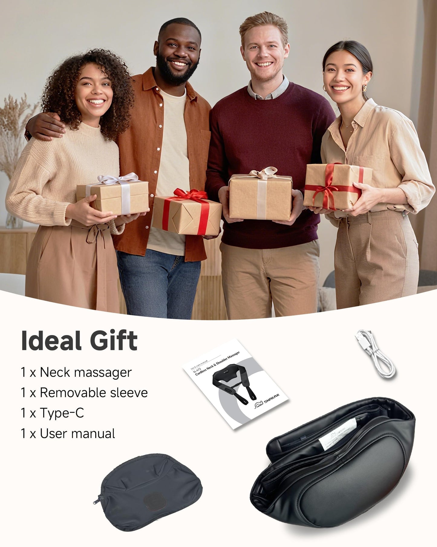 Snailax Neck and Shoulder Massager - 2026 Upgraded Cordless Massagers with Graphene Heating for Sensitive Skin & Even Heat, FSA Eligible, 4D Shiatsu Massager for Pain Relief, Gifts for Father Dad