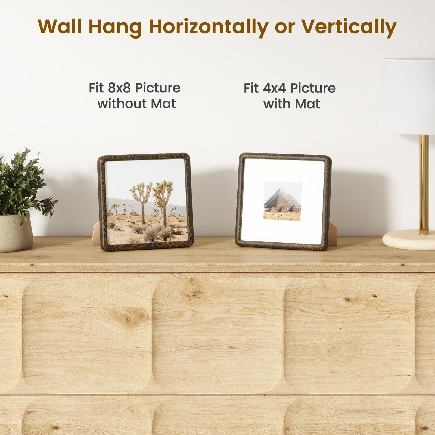 Acovy 8x8 Picture Frame, Natural Solid Walnut Wood Photo Collage Frame with HD Tempered Glass, Rounded Corner Wooden Frame 8 x 8 Matted to 4x4, Gallery Wall Frames for Art, Wall or Tabletop Display