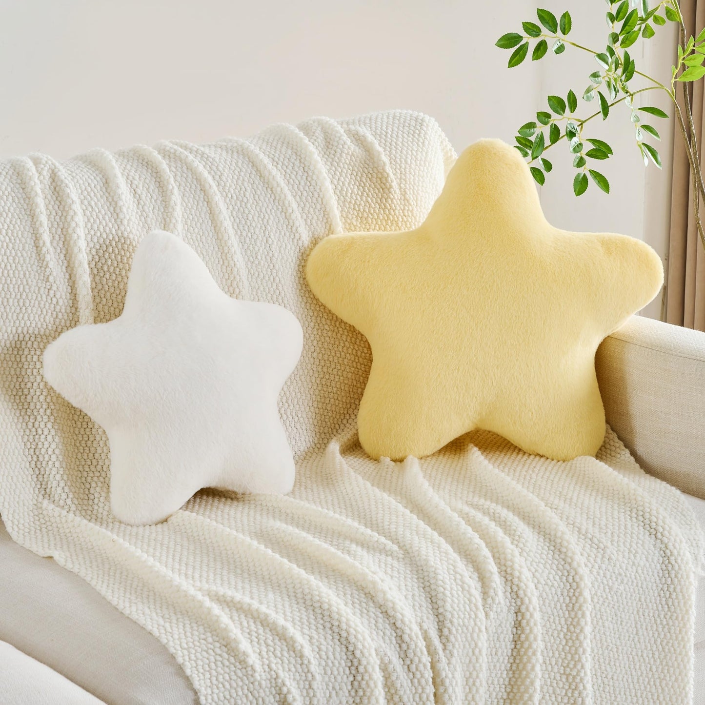 CANGHI Pink Star Shaped Pillow 15.7" Faux Rabbit Fur Throw