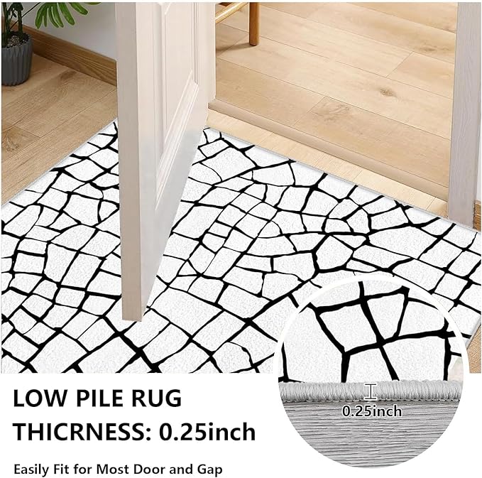 Black and White Area Rug, Abstract Rug, Contemporary Minimalist Rugs, Geometric Cracks Area Rugs, Modern Geometric Carpet for Living Room, Washable Non Slip Home Decor Mat 7x9