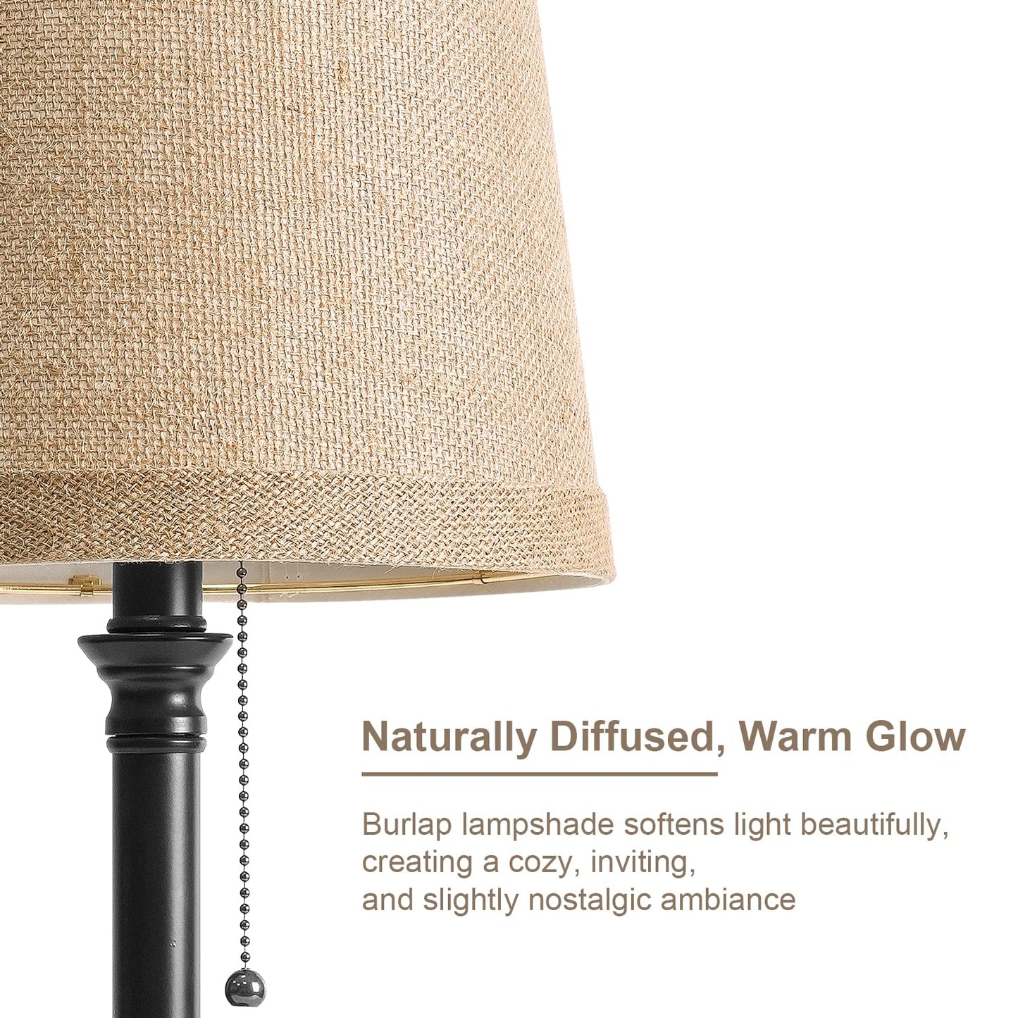 Oneach 19.5" Small Table Lamp for Bedroom - Bedside Lamps for Nightstand, Black Table Lamp for Living Room with Fabric Shade, Desk Reading Lamp for Kids Room Living Room Office Dorm