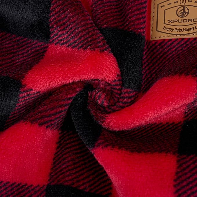 XPUDAC Dog Christmas Sweater Plaid Dog Pajamas for Small Medium Dogs Girl Boy Fleece Puppy Clothes Outfit for Winter, XL