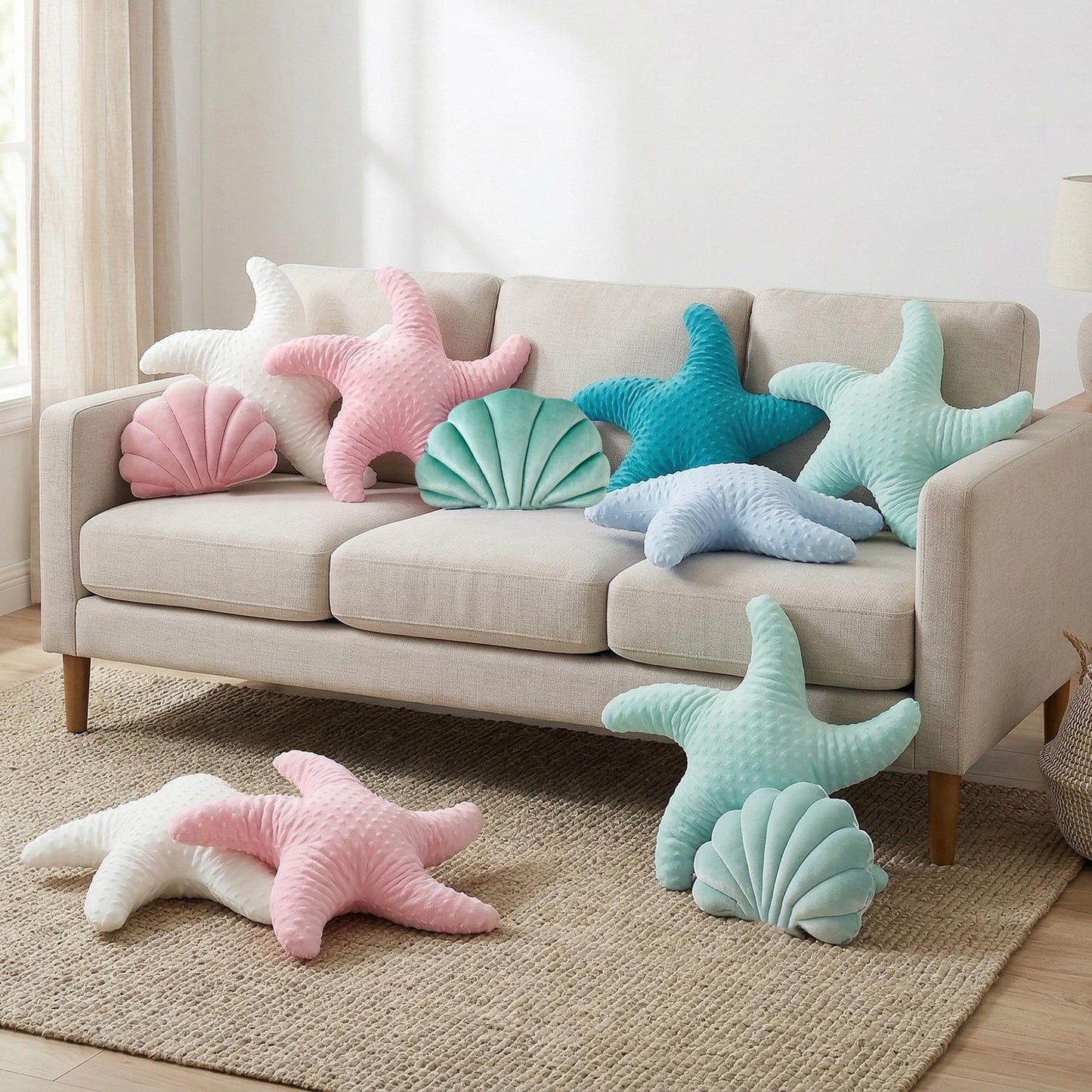 XIAIJIA Starfish Pillow Decorative Throw Pillow, 19.68x19.68 Inch Coastal Beach Pillow, Ocean Decor Beach Themed Room Accent Pillow for Couch Bed Bedroom（White）