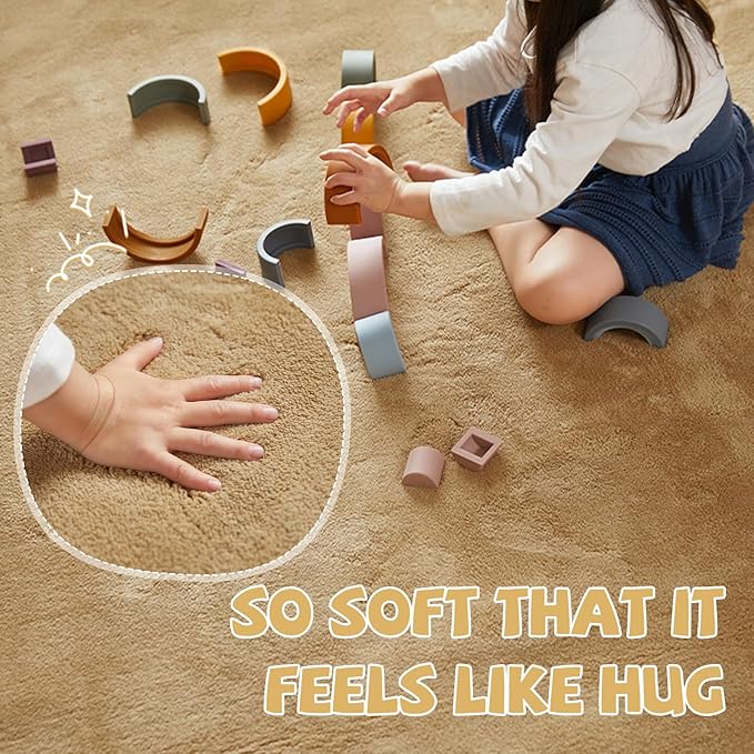 jinchan Solid Plush Area Rug 3x5 Performance Shaggy Washable Rug Indoor Soft Modern Faux Wool Cozy Non Slip Carpet for Living Room Kids Room Bedroom Dining Room Nursery Tan