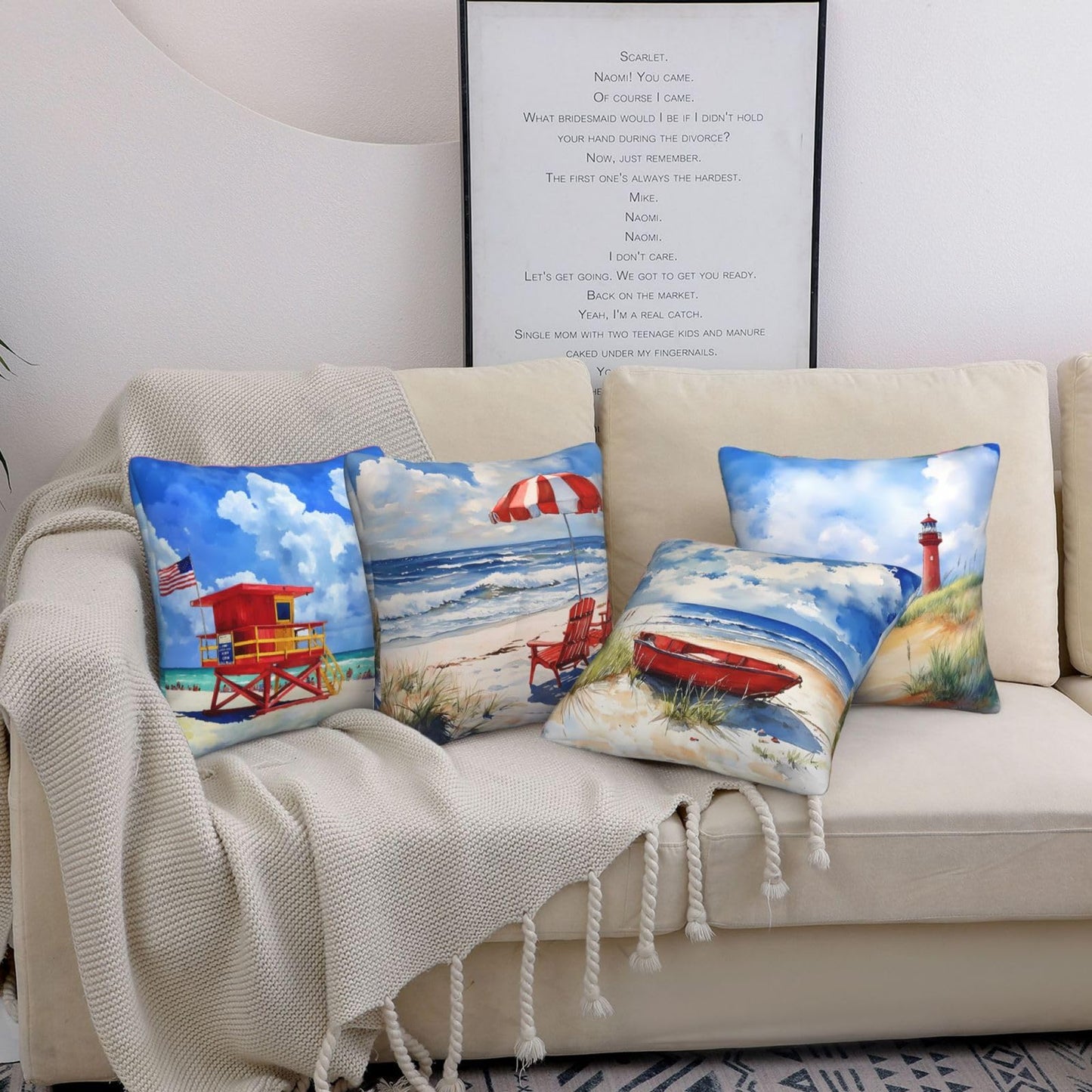 Worltoldb Christmas Bear Deer Throw Pillow Covers Set of 4 Winter Xmas Decorative Soft Linen Fabric Square Cushion Case for Room Bedroom Sofa Car 18x18 (Summer Beach, 18"x18")