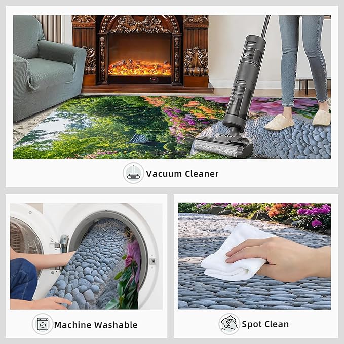 Japanese Gardens Washable Area Rugs 6x8 Non-Slip Garden Art Living Room Rug Eastern Aesthetics Soft for Carpet Low Pile Indoor Door Mat & Room Decor