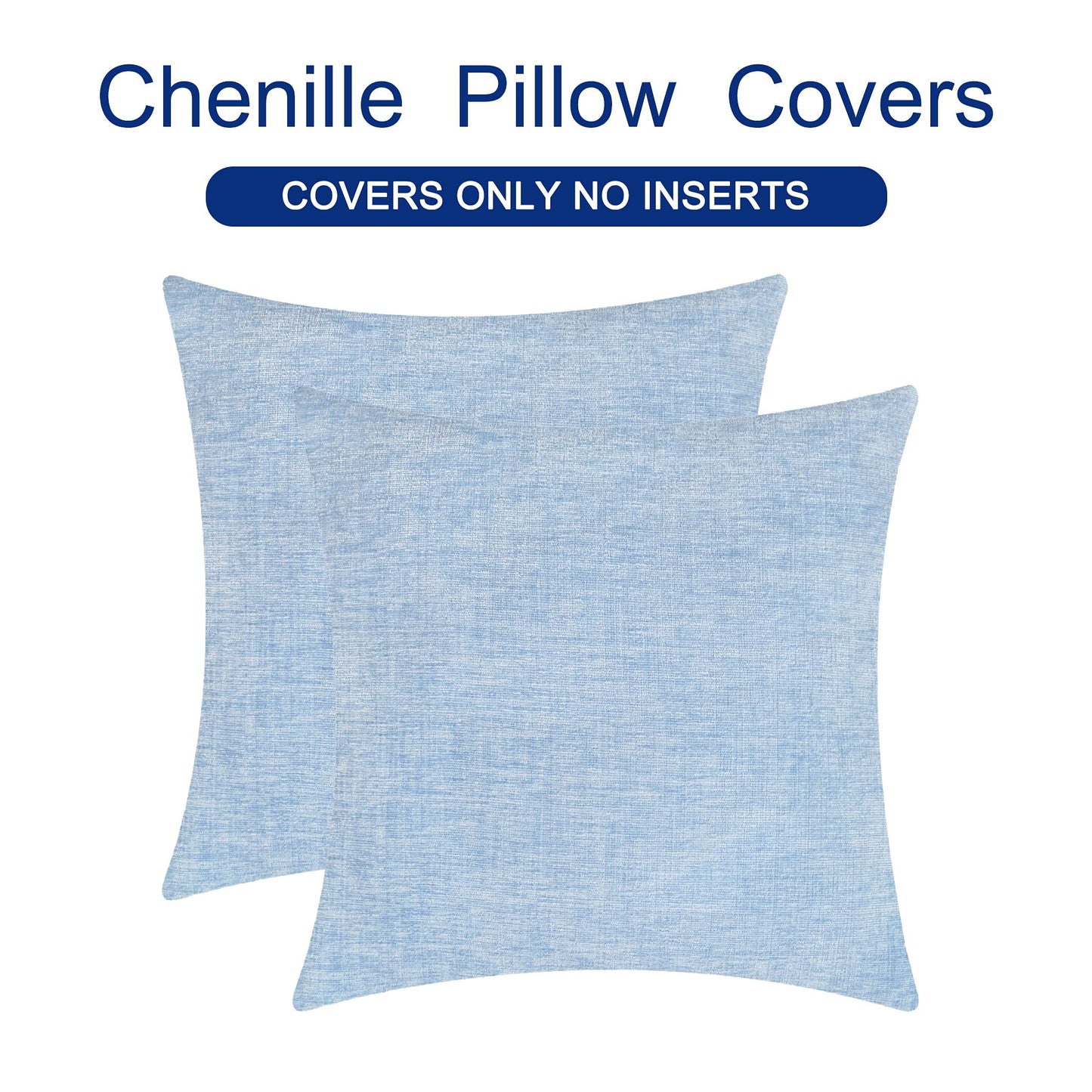 CaliTime Throw Pillow Covers Decorative 18 X 18 Inches Pack of 2 Cozy Chenille Cushion Cases for Couch Sofa Bed Living Room Home Baby Blue