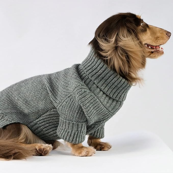 Fitwarm Dog Turtleneck Sweater, Thermal Knitted Pet Coat, Dog Winter Clothes for Small Dogs, Cat Apparel, Heather Grey, XL