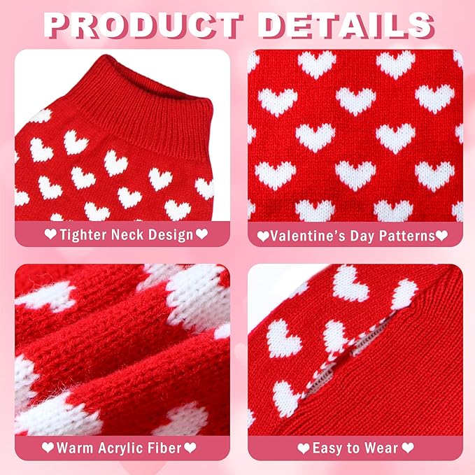 GOYOSWA Valentines Dog Sweater, Dog Valentines Clothes Outfit Knitted Sweaters for Small Medium Large Dogs Pets (Red Heart, Medium)