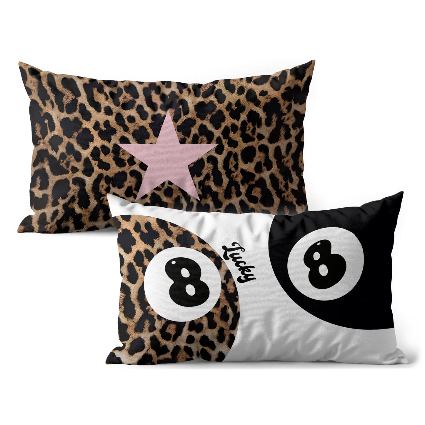 GTYNU Trendy Funky Cheetah Y2K 8 Ball Pillow Covers 12x20 Set of 2,Fuunky Leopard Print Pink Star Decorative Pillowcases,Cheetah Throw Pillow Covers for Couch Sofa Bed Home Room Decor