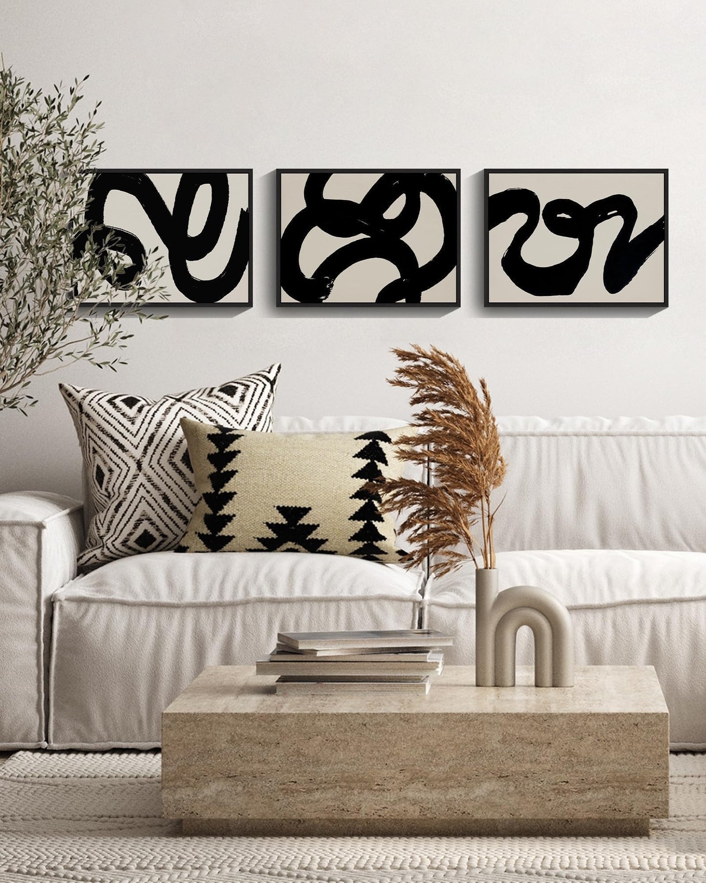 PHOPAGO Black Abstract Wall Art Ink Wash Minimalist Lines Framed Canvas Painting Artwork 11x14in Black Framed