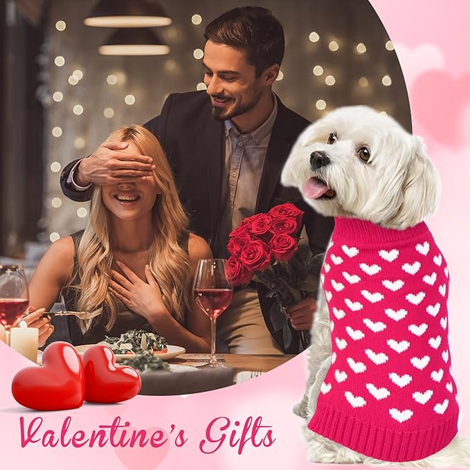 GOYOSWA Valentines Dog Sweater, Dog Valentines Clothes Outfit Knitted Sweaters for Small Medium Large Dogs Pets (Rose Red Heart, Medium)