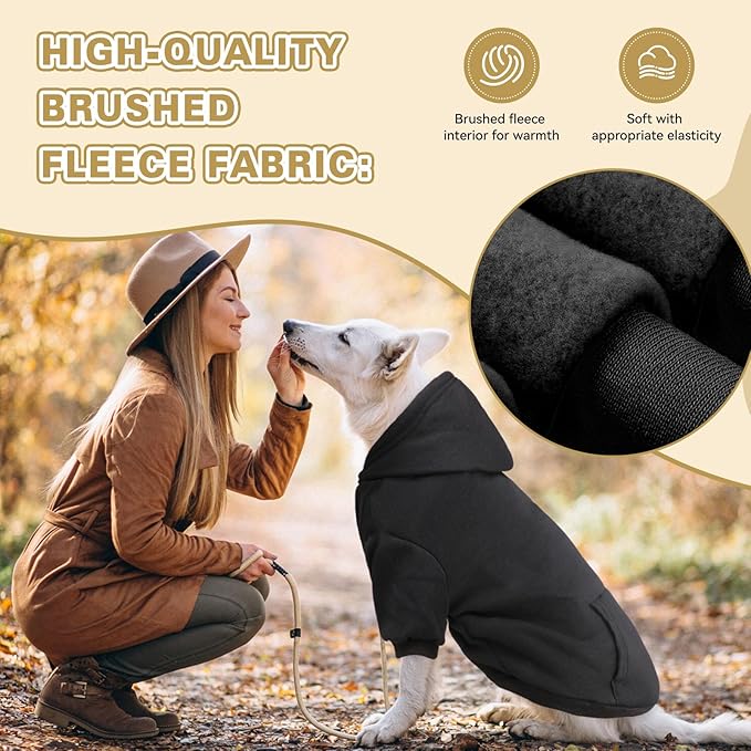 Dog Sweaters for Large Dogs Dog Hoodie Fleece Pet Sweater Soft Clothes Sweatshirt with Pocket Pet Hoodie for Large Dogs(Black&L)