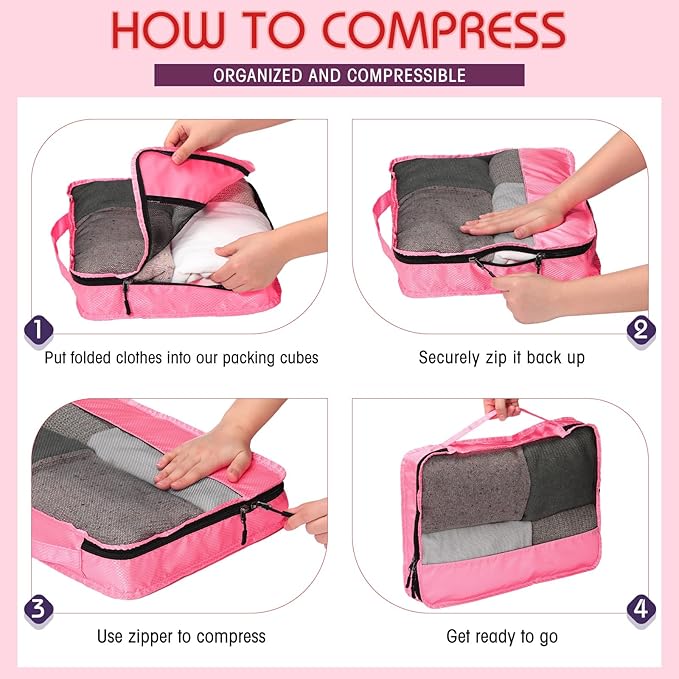 5 Pcs Packing Cubes for Suitcase Large Travel Cubes Carry on Luggage Organizer Bags for Clothes Accessories(L,Purple)