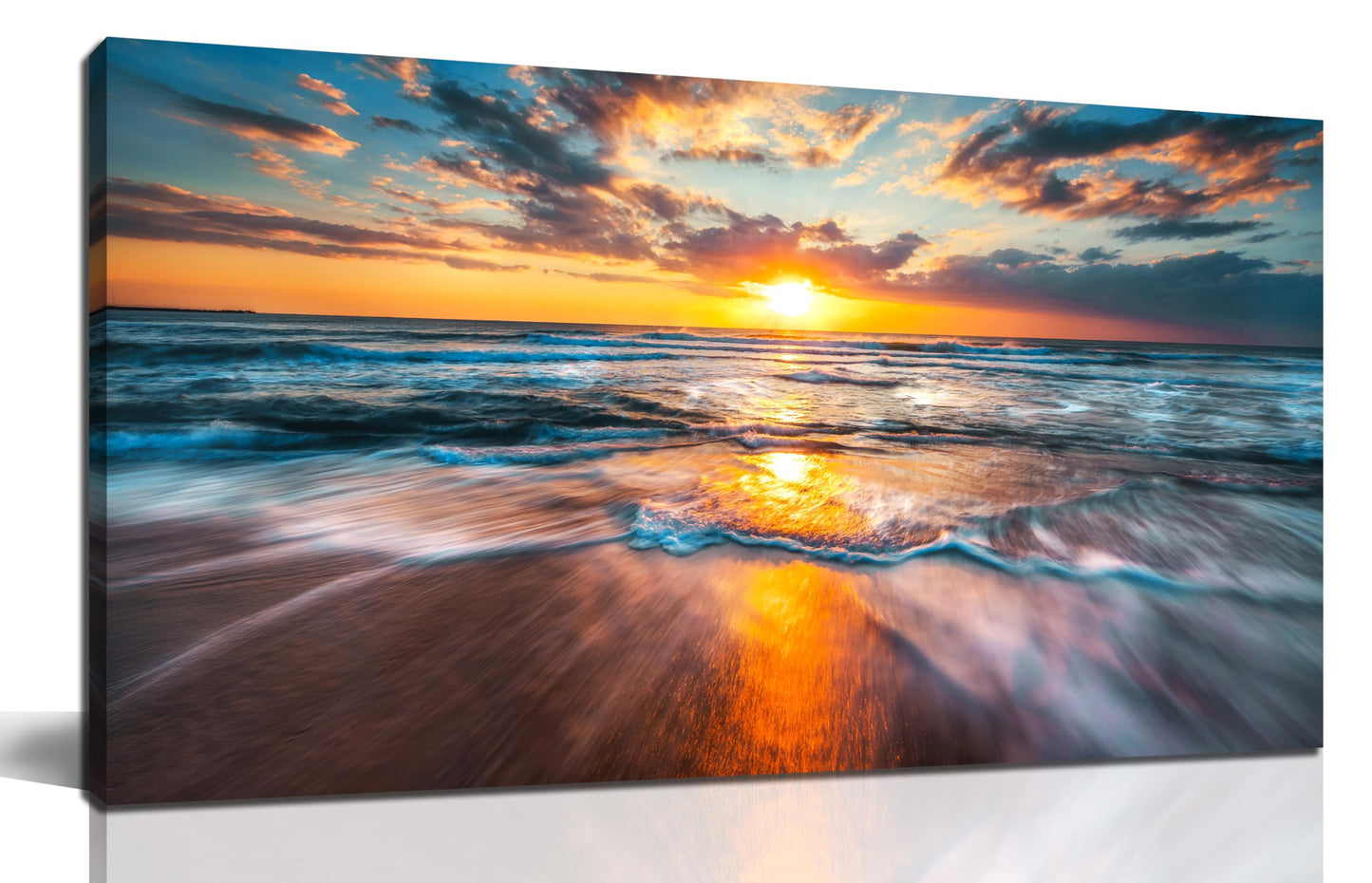 GUGIKA Sun Wall Art for Living Room, Blue Wave and Large Coastal Beach Wall-Decor for Bedroom, Gold Sun Scenery Poster Canvas Print, Size 40 x 20 Inches