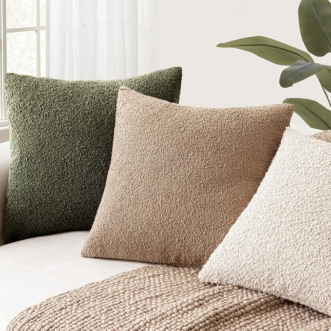 Foindtower Decorative Textured Boucle Throw Pillow Covers Accent Solid Lumbar Pillow Cases Neutral Soft Cozy Couch Cushion Case for Chair Sofa Bedroom Living Room Home Decor 12x20 Inch,1PC,Moss Green