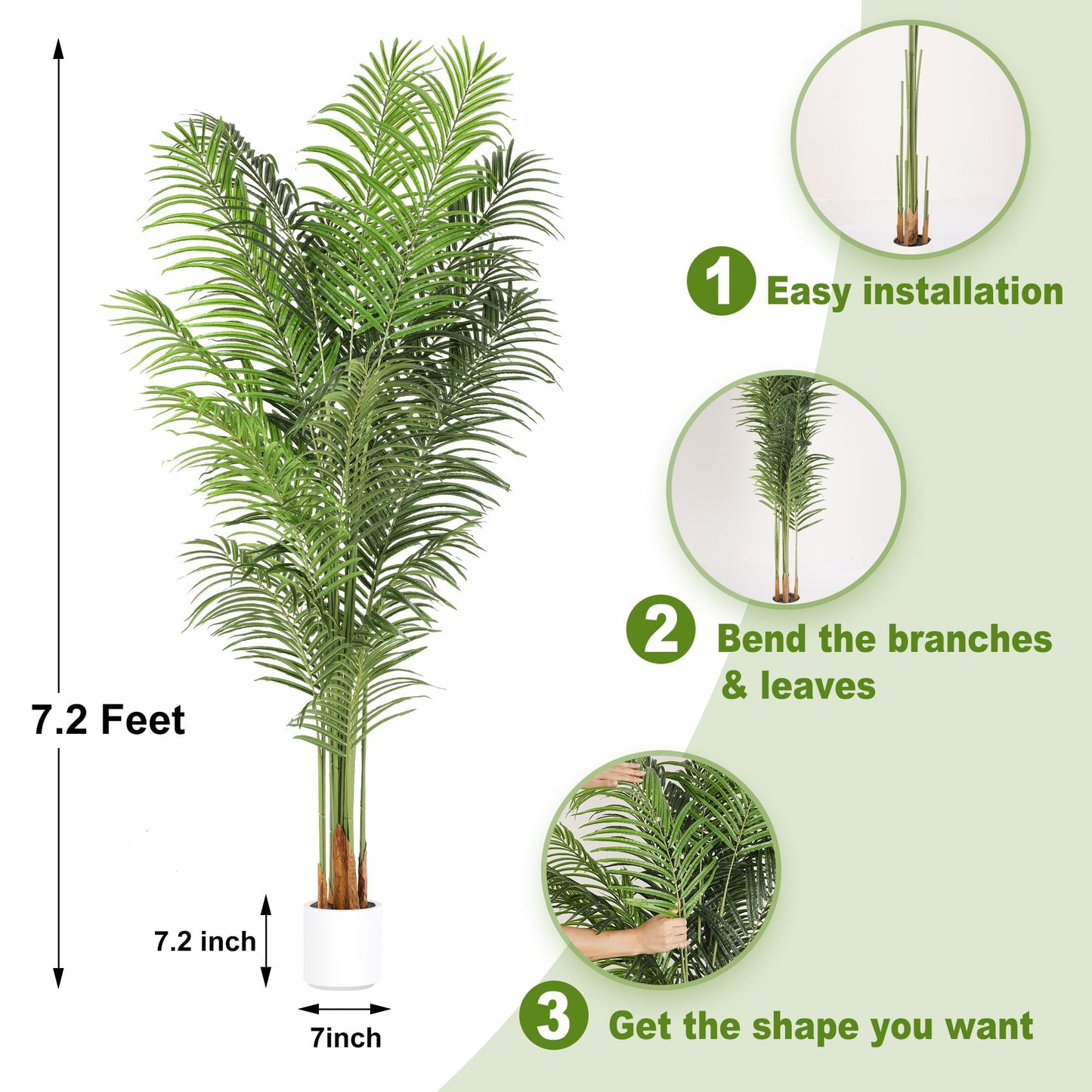 ProDeco Artificial Palm Tree 7.2Ft Tall Fake Potted Plant Faux Silk Green Floor Decorative Large Artificial Plants Indoor for Office Home Living Room Outdoor Decor