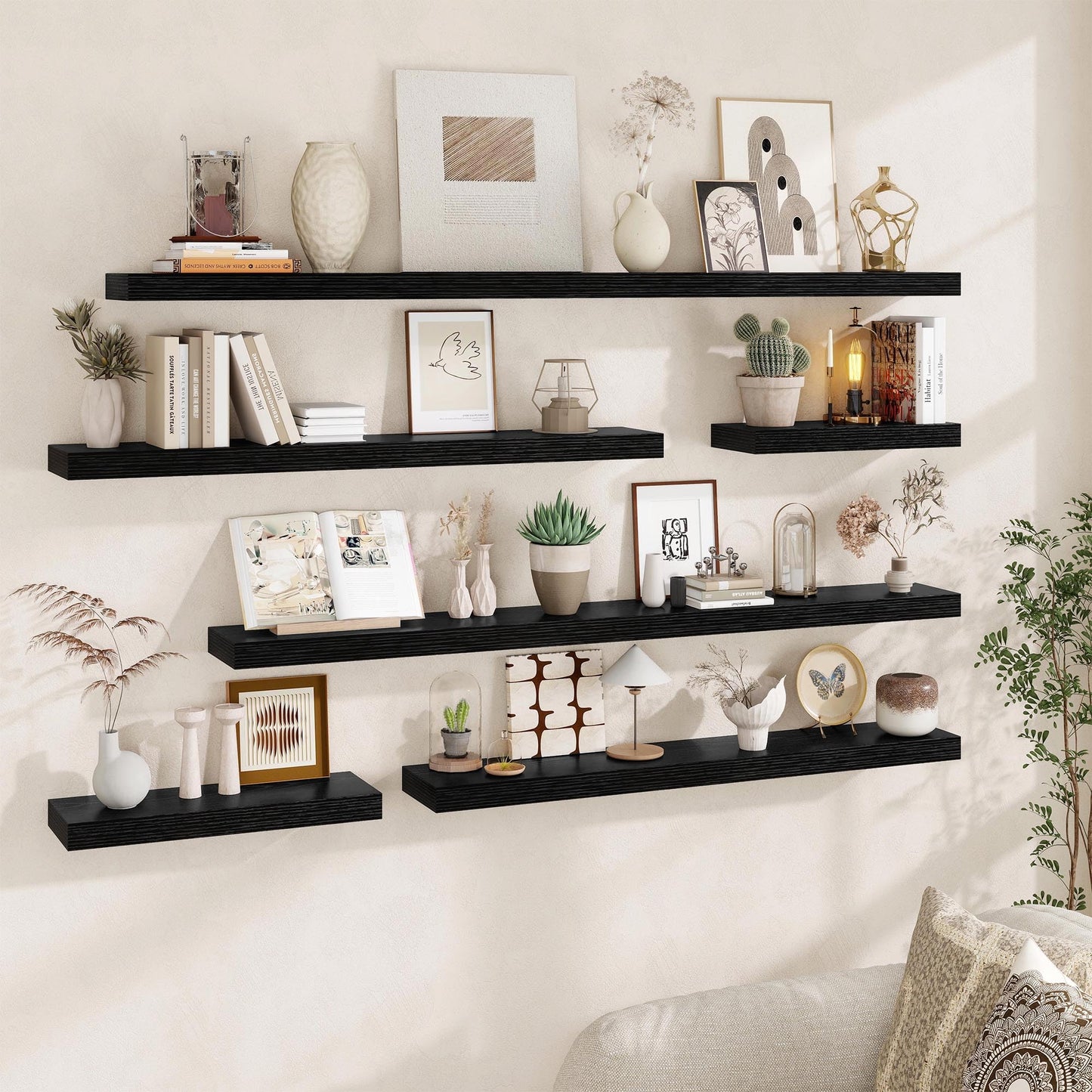 Fun Memories Floating Shelves for Wall, 20Inch Floating Shelves Set of 2, Hanging Shelf with Invisible Brackets, Wood Shelves for Living Room, Bedroom, Kitchen, Black
