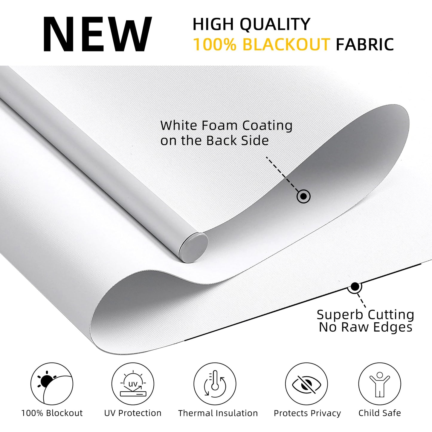 ChrisDowa Cordless Free-Stop 100% Blackout Blinds for Windows, Roller Windows Shades with Thermal Insulated, UV Protection Fabric for Living Room, Office and Home.White,40" W X 72" H