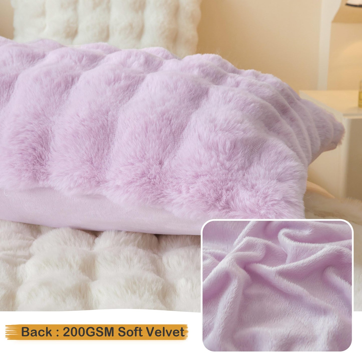 LIFEREVO 2 Pieces Fluffy Faux Rabbit Fur Pillow Cases, Luxury Soft Plush Shaggy Bubble Pillowcases Standard Size with Zipper, Furry Fuzzy Long Pillow Shams for Adult Girls Kids Teens 20x26, Lavender