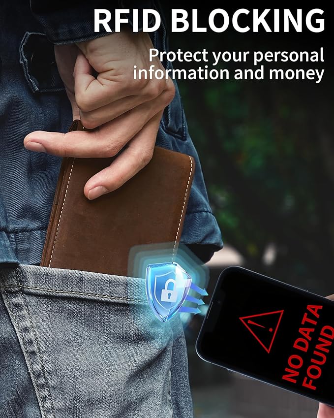 Artpaxy Mens Wallet Genuine Leather Bifold RFID Blocking Wallet for Men with 2 ID Windows 12 Card Holders 2 cash pockets 1 Gift Box