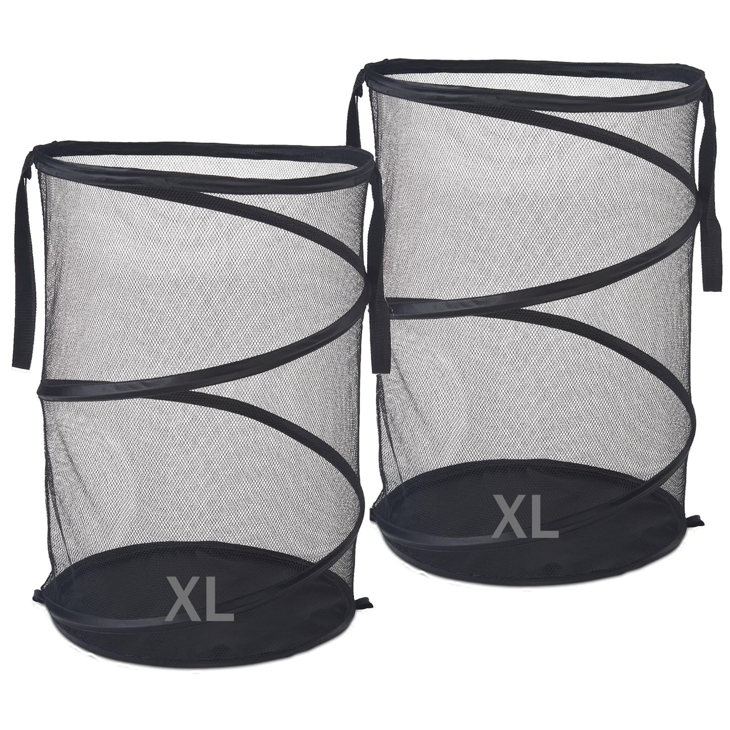 Seiritex 2Pcs Mesh Popup Laundry Hamper 115L Extra Large Collapsible Laundry Basket Foldable Clothing Storage Basket with Handles No Lid 26 H x 18 W x 18 L (Black)