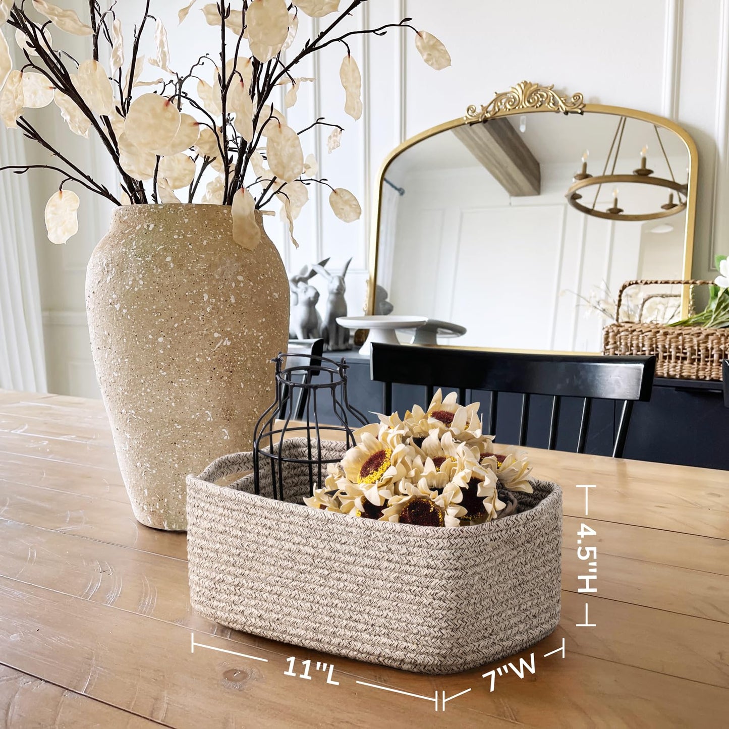 Goodpick Baskets for Organizing, Storage Basket for Shelves, Baskets for Gifts, Woven Bakset 3 Pack for Living Room, 11 x 7 x 4.5 in, White & Brown