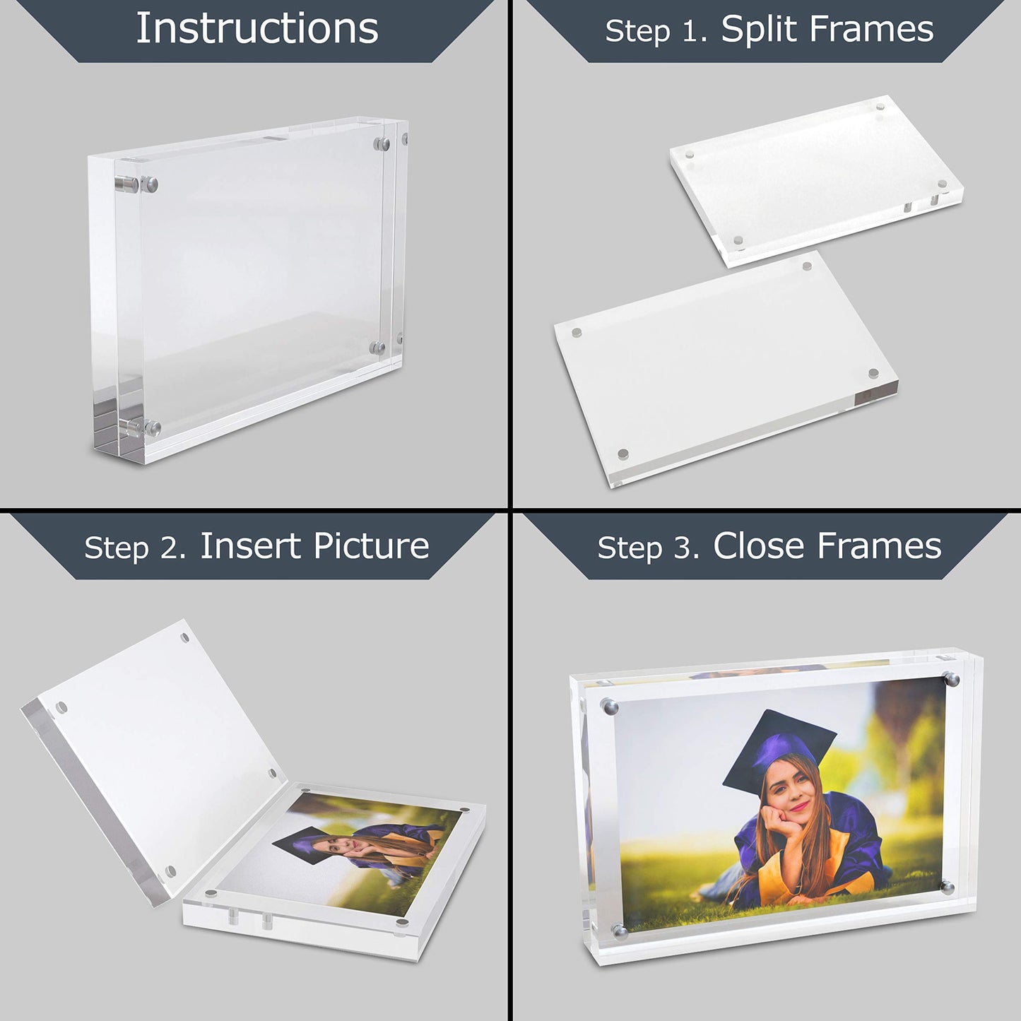 MIRA-K | Crystal Memories | Acrylic Picture Frame 4x6 with Magnetic Closure | Lucite Photo Frame for Tabletop | Decorative Display for Tickets, Postcards and Awards
