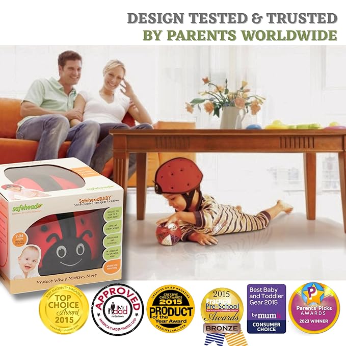 SafeheadBABY Soft Baby Head Protector Helmet for Crawling and Walking 7–24 Months – Ultra-Lightweight & Breathable Infant Safety Helmet That Grows with Your Baby (Circ. 40–52 cm) –Butterfly Heart Pink