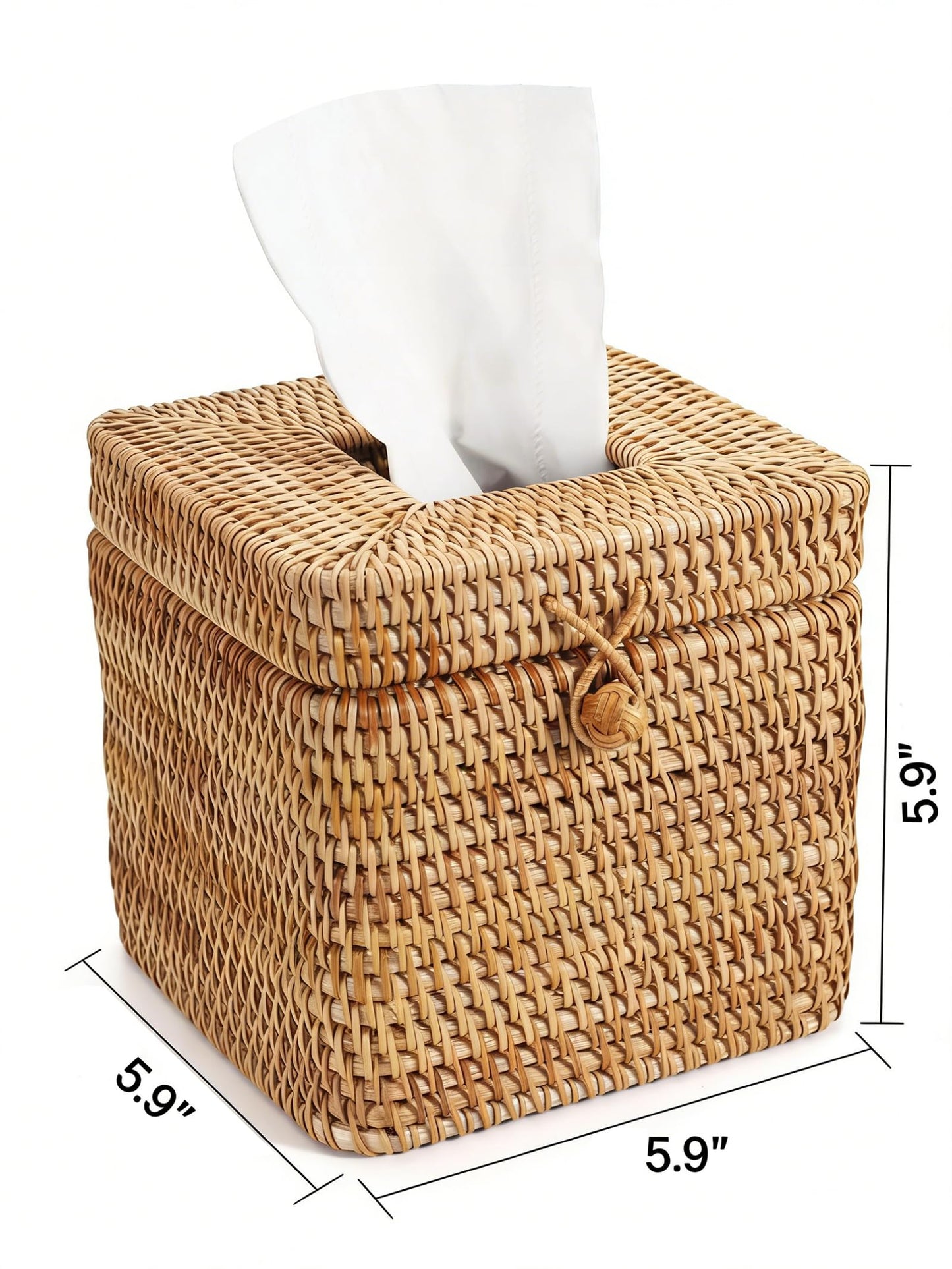 Vokumart Rattan Tissue Box Cover – Natural Woven Handmade, 5.9" x 5.9" x 5.9", Boho Decor for Living Room, Bedroom, Bathroom – Eco-Friendly & Rustic Home Accent