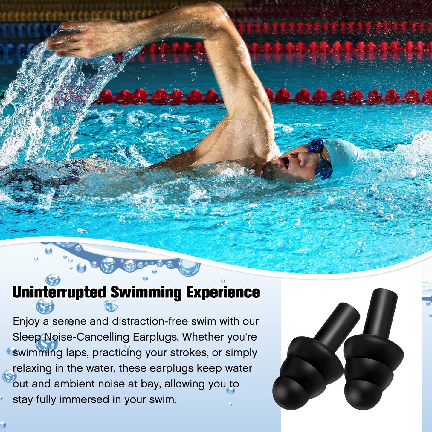 TrelaCo 200 Pairs Silicone Ear Plugs Bulk, Nrr 32db Reusable Waterproof Soft Ear Plugs for Sleeping Noise Music Concerts Hearing Protection Earplugs Swimming Shooting Construction Hunting(Black)