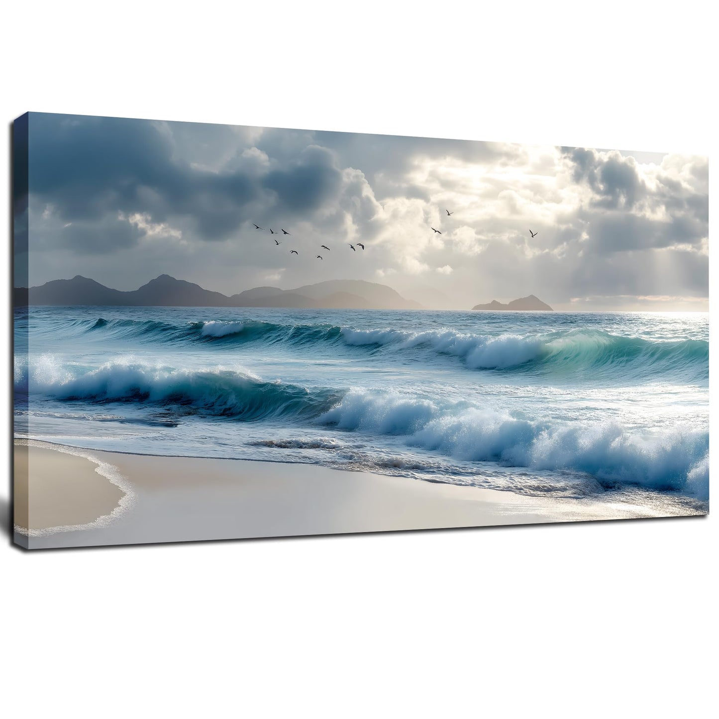 Tarfupth Large Ocean Wall Art for Living Room 20"x40" Blue Coastal Beach Canvas Prints Modern Seascape Wave Artwork for Bedroom Bathroom Office Home Decor Ready to Hang