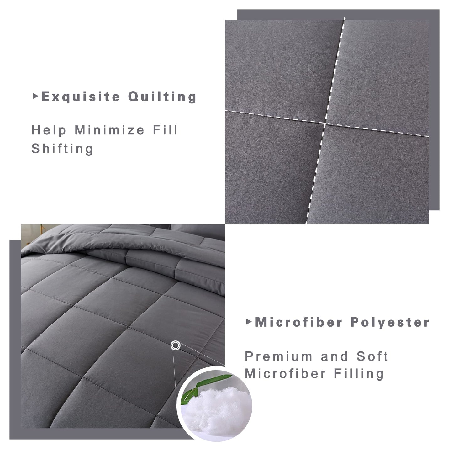 DOWNCOOL Queen Comforter Set -All Season Bedding Comforters Sets with 2 Pillow Cases-3 Pieces Bedding Sets Queen -Down Alternative Grey Queen Size Comforter Sets(88"x92")