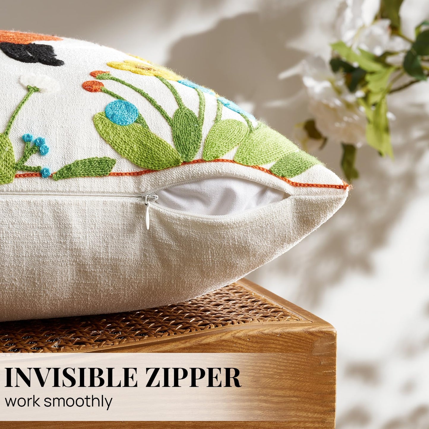 GIGIZAZA Decorative Pillow Covers 18x18 - Throw Pillow Textured Linen Covers for Couch Living Room Decor Cute Animal Patterned Cushion Covers Bed Embroidered Spring Pillowcases Pack of 1