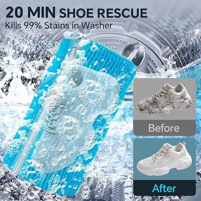 Shoe Washing Machine Bag: 2 Pack Reusable Shoes Cleaning Bags, Heavy Duty Shoe Laundry Bag for Washer & Dryer, 360° Deep Clean for Sneakers Tennis Shoes, Gifts for Women Men