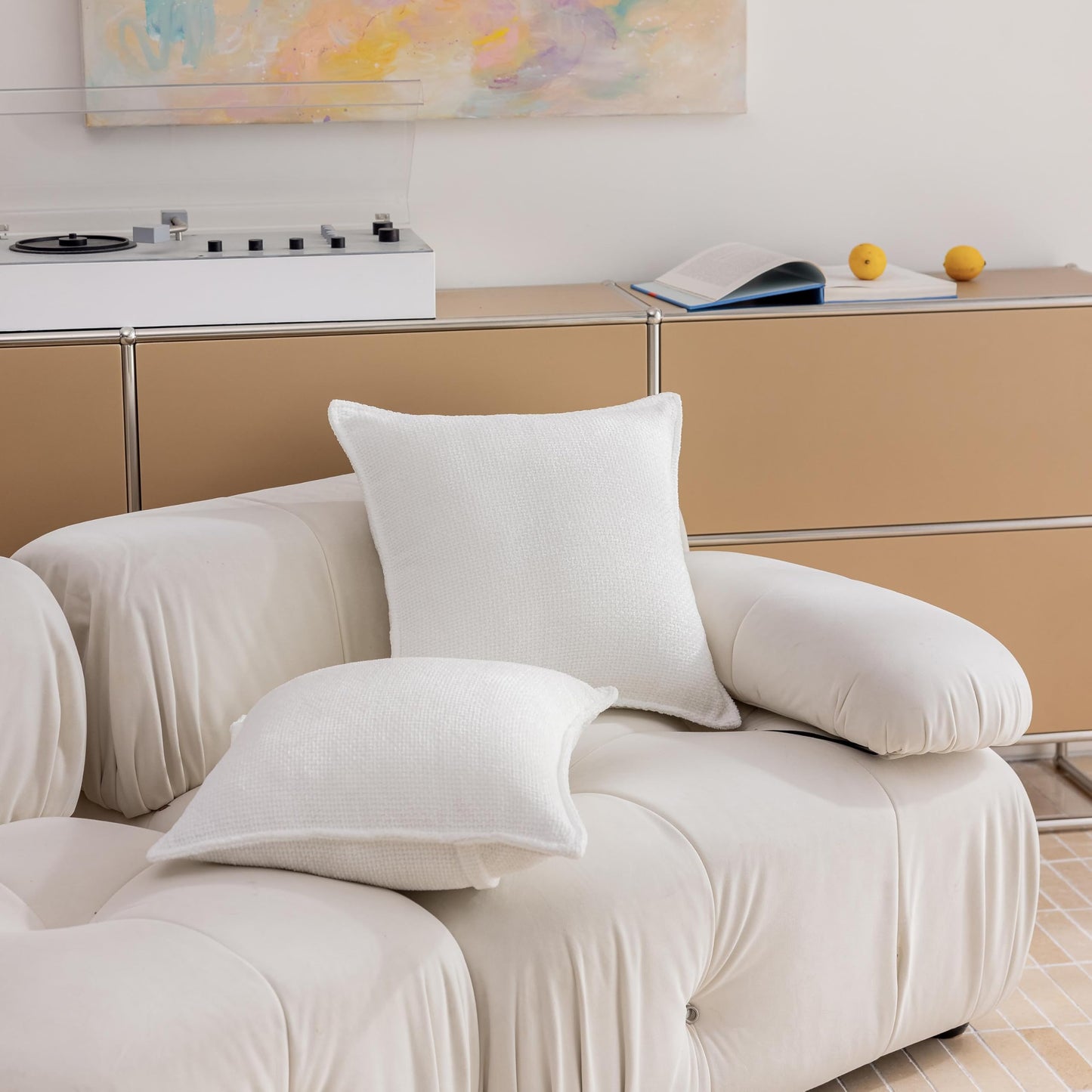 Home Brilliant White Euro Shams Set of 2 24x24 Throw Pillow Covers Chenille Decoration Striped Waffle Euro Throw Pillow Sham Couch Cushion Cover for Teen Girls, 24 x 24 inch, White