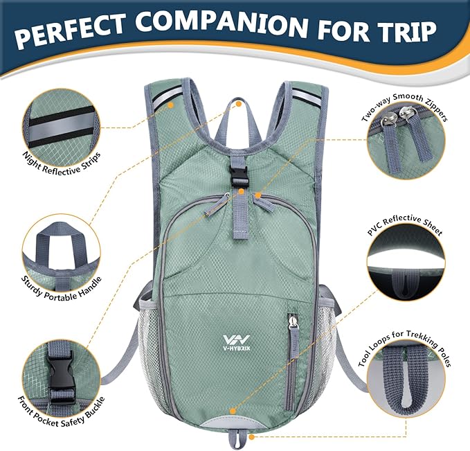 15L Foldable Hiking Backpack,Lightweight Packable Waterproof Machine Washable Daypack with Chest Strap,Small Folding Pack for Travel/Walking for Men&Women-0.52LB Grey