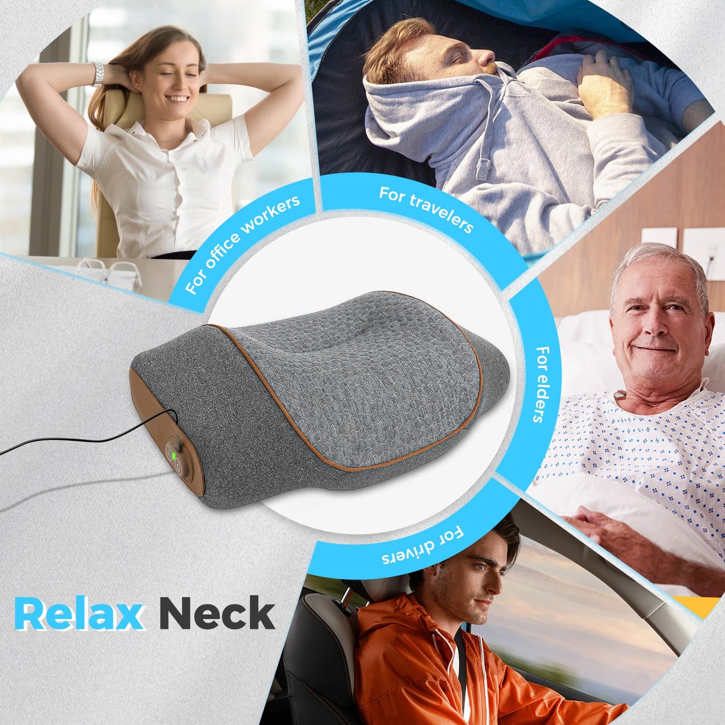 HMEEN 3 in 1 Neck Massager Pillow with Heat,Vibration & Airbag Traction - Neck Stretcher with Auto/Manual Modes, 30-Min Timer - Cervical Massage Pillow for Neck Relaxation and Decompression