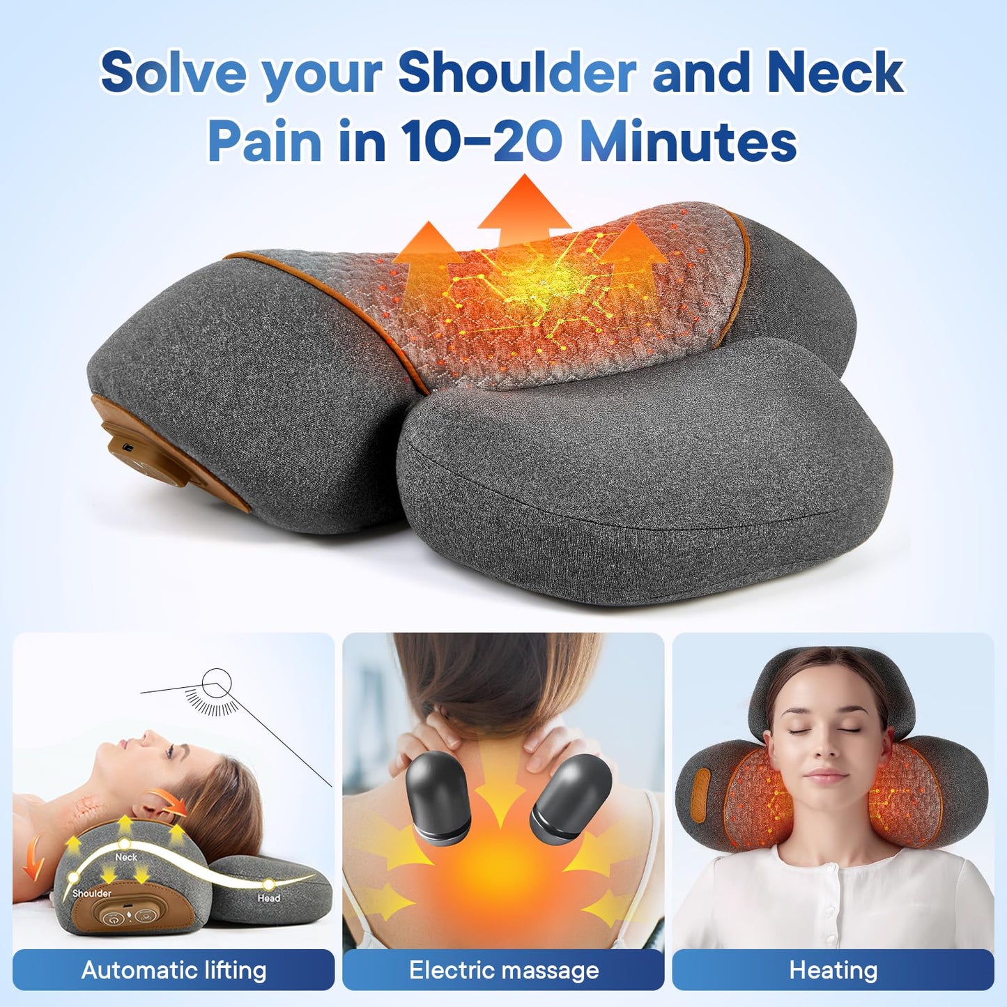 GIFEY Electric Neck Massager Pillow for Pain Relief Deep Tissue, 3-in-1 Rechargeable Neck Cervical Traction Device with Heat, Massage, Electric Stretch, Ergonomic Neck Shoulder Relaxer (Dark Gray)