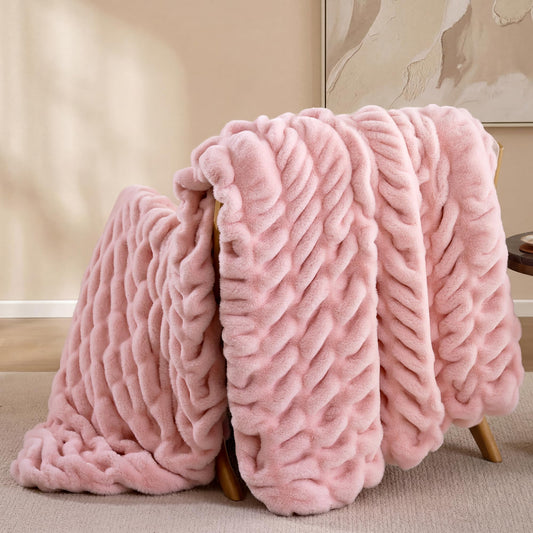 Smoofy Blush Pink Throw Blanket for Couch – Luxury Faux Rabbit Fur Blanket, Ultra Soft Fluffy Plush Fuzzy, Lightweight Warm Cozy Blanket for Bed Sofa, Aesthetic Room Decor Gift for Women 50"x60"