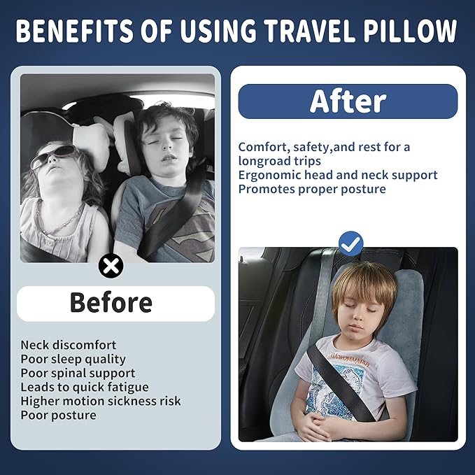 Car Pillow for Kids, Car Pillow, Travel Pillow Cushion for Car and Adults, Support Head and Neck on Road Trips, Blue