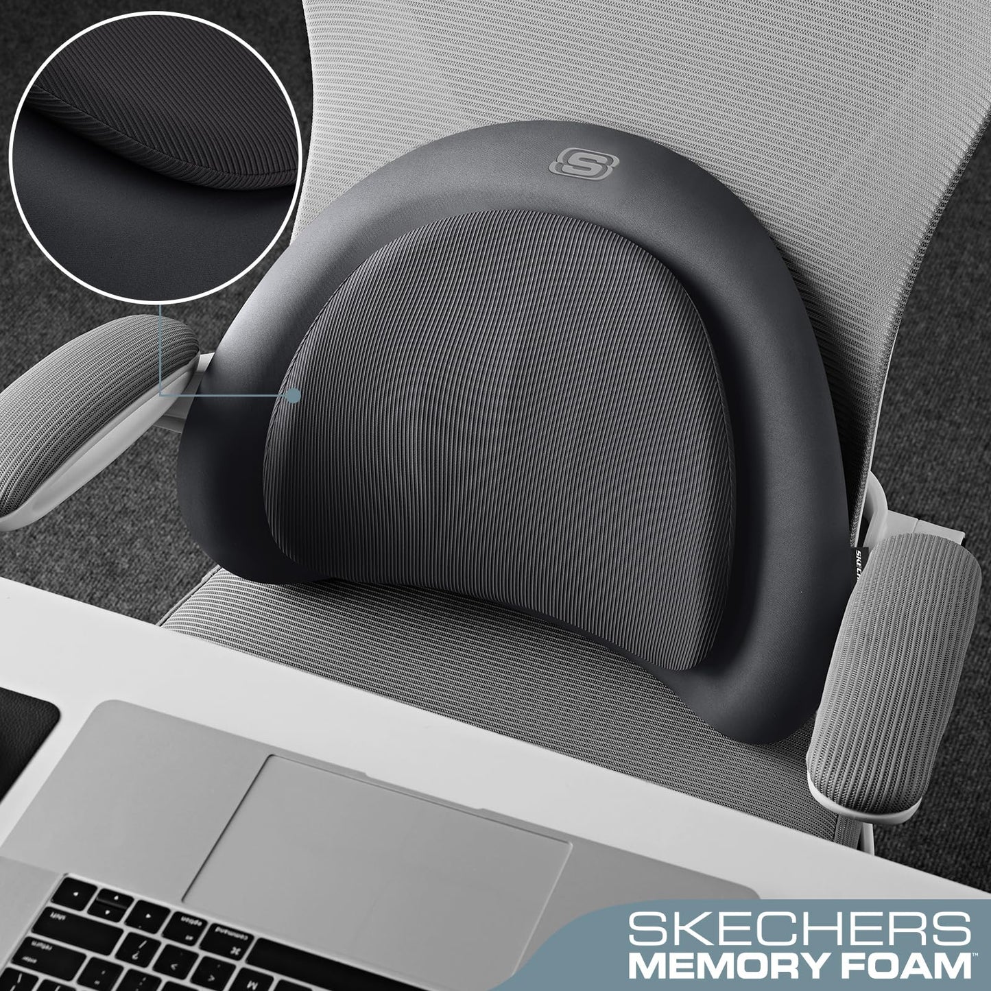 Skechers Lumbar Pillow Premium Memory Foam,Double-Layer-Office Chair Cushion for Tailbone Pain Relief,Butt Pillow for Office Chair,Car seat Cushion,Long Sitting Office Workers,and Car Drivers,Black