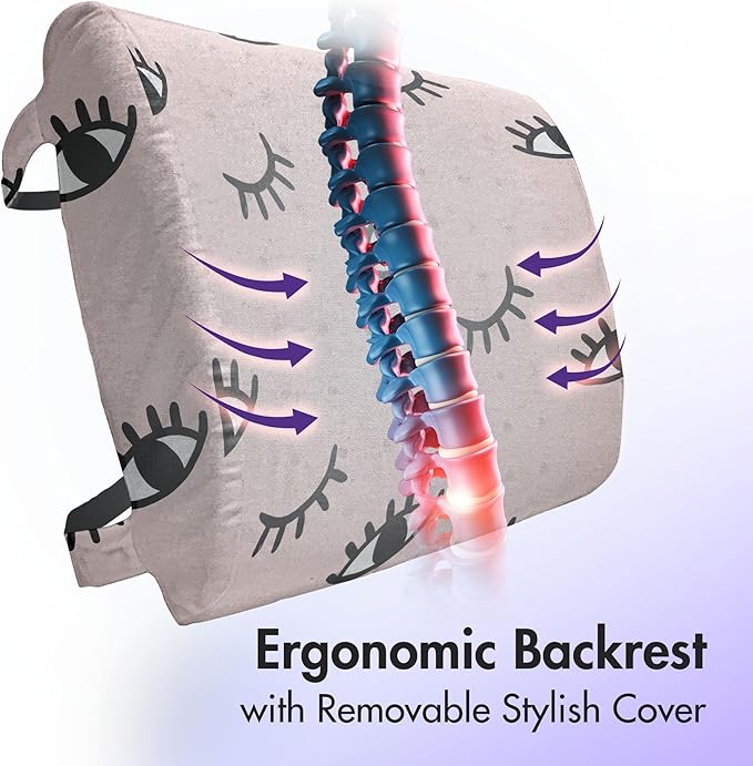 Ambesonne Eyelash Lumbar Back Support Pillow, Doodle Style Open and Closed Eyes Hand Drawn Sketch Abstract Design, High Density Foam for Office Chairs Car Seats, 14" x 13", Rose Black White