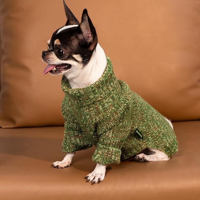 Fitwarm Knitted Turtleneck Dog Sweater, Thermal Dog Winter Clothes for Small Dogs Boy Girl, Holiday Pet Outfit, Heather Green, XXL
