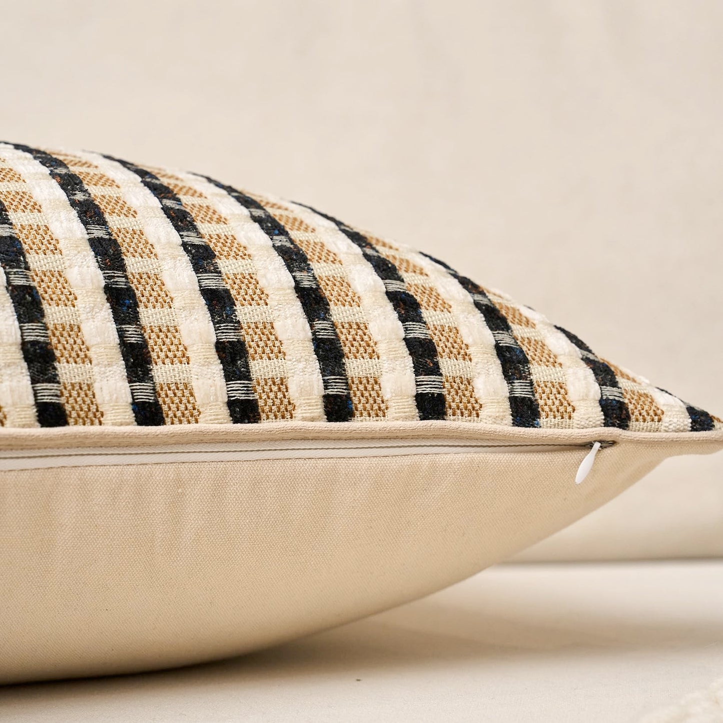 Yangest Boho Cotton and Linen Rectangle Pillow Cover 12x20 Inch, Striped Luxury Couch Pillowcover Accent Modern Decorative Cozy Soft Pillow for Sofa Couch Bedroom Living Room, Coffee Brown