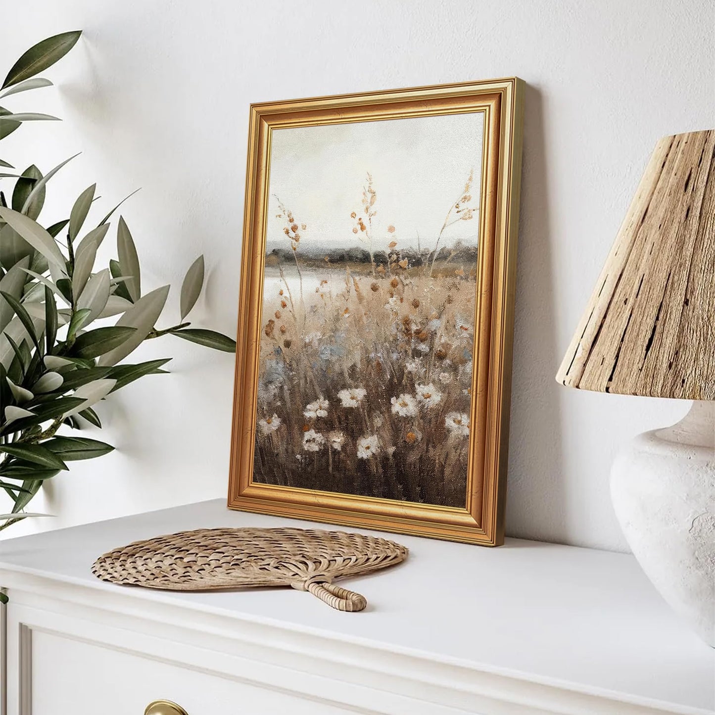 EJPFOGV Vintage Wildflower Meadow Landscape Framed Canvas Wall Art 12x16 in
