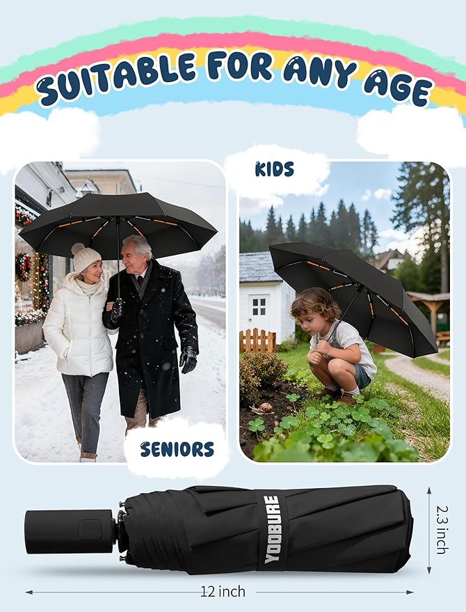 Yoobure Automatic Travel Umbrellas for Rain - Portable & Compact Umbrella for Backpack, Car, UV Umbrellas for Sun Protection, Windproof Folding Small Umbrella in Macaron for Kids, Women, Colorful